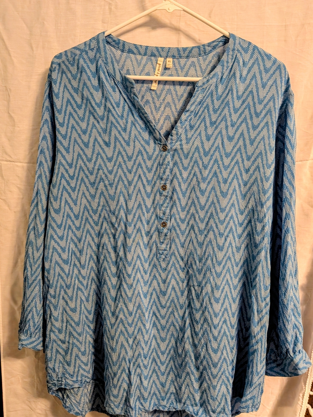 grand & greene Light Blue Chevron Henley Tunic